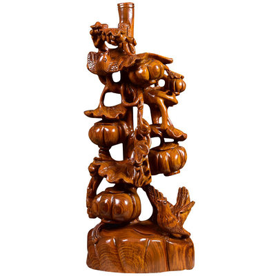 黃花梨木雕南瓜仿古工藝品 匠心獨(dú)運(yùn)的雕刻雅玩