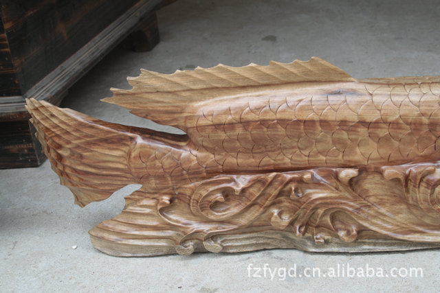 佛緣木雕 香樟木金龍魚風(fēng)水?dāng)[件與多功能茶臺(tái)的藝術(shù)融合